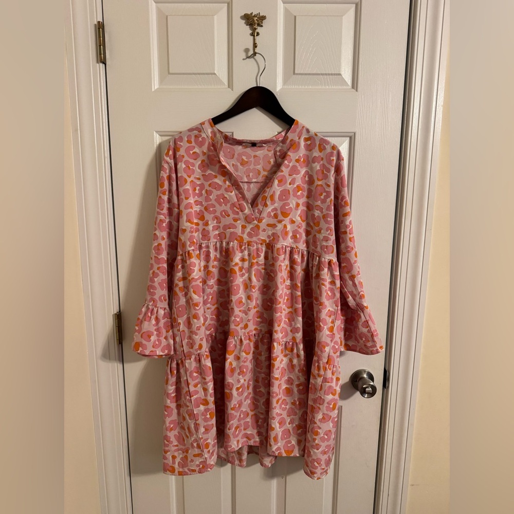 Babydoll Leopard Print Dress Size Large Michelle McDowell Pink and Orange